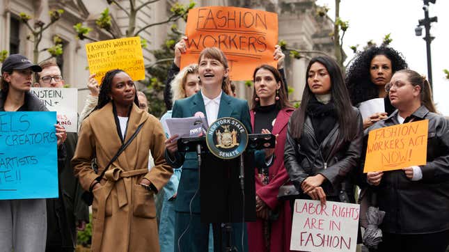 Model Alliance founder Sara Ziff spoke at a rally Sunday at the Metropolitan Museum of Art ahead of Monday’s Met Gala. 