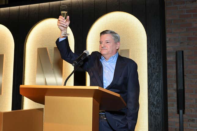 Netflix CEO Ted Sarandos speaks during the Netflix Golden Globe and Critics Choice Nominee Toast at Catch LA on January 08, 2023