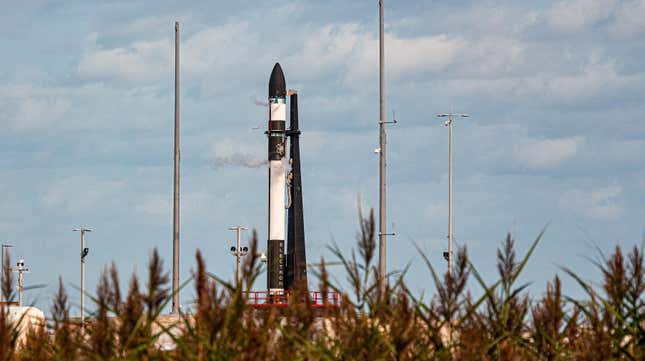 The Electron rocket on Launch Complex 2 on Wallops Island.