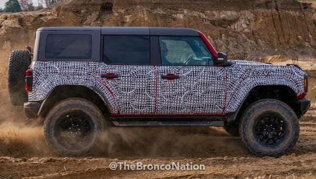 Image for article titled This Is The Upcoming Ford Bronco Raptor With Its Updated Suspension, Widebody Kit And Huge Tires