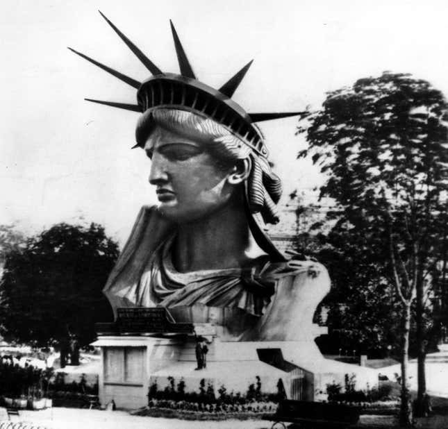 Progress report: head. Paris World’s Fair 1878. Bartholdi claims that the sculpture was modeled after his mother, Charlotte.