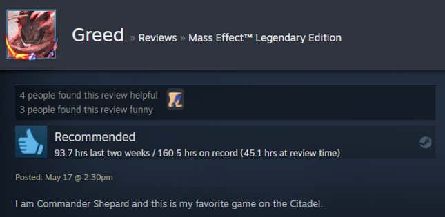 Image for article titled Mass Effect: Legendary Edition, As Told By Steam Reviews