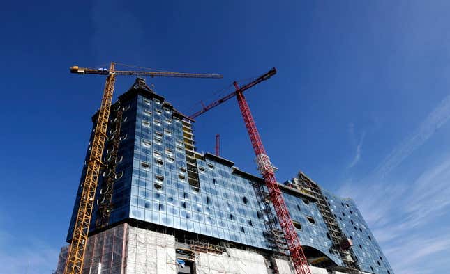 The construction site of the philharmonic building in Hamburg.