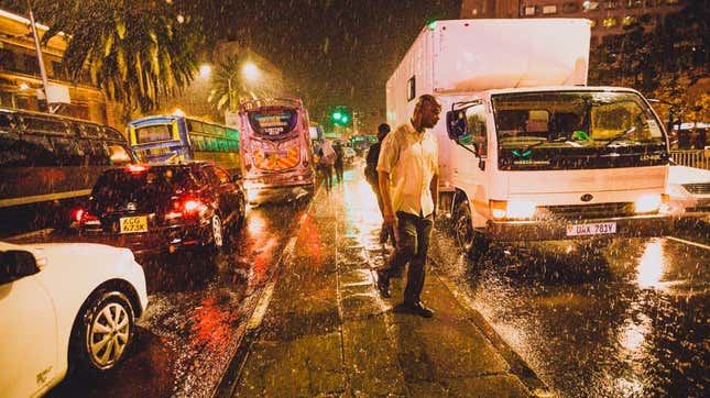 A pedestrian walks in Nairobi’s central business district.