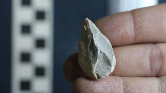 A tiny stone tool, or just a rock? This is one of hundreds of similar objects found at Chiquihuite Cave in Mexico. 