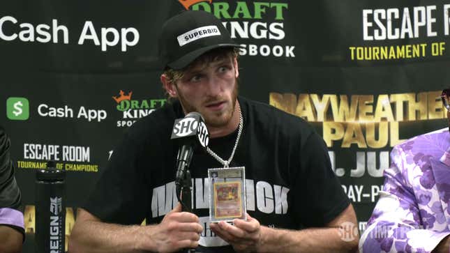 Image for article titled Logan Paul Wore A Pokémon Card To Mayweather Fight, Says It's Now Worth A Million Dollars