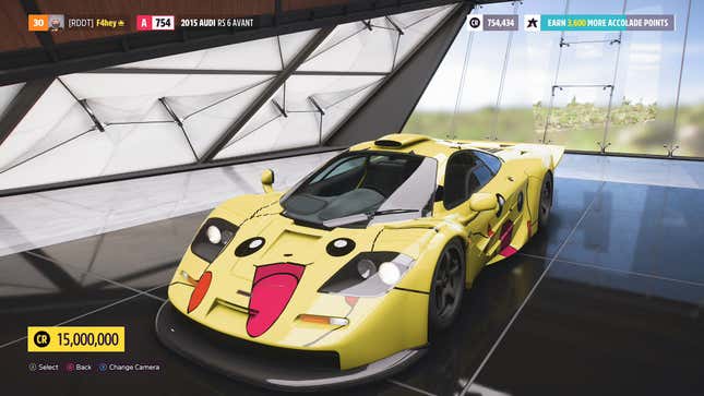 A very pricy McLaren F1 GT wearing several Pikachu faces in Forza Horizon 5. 