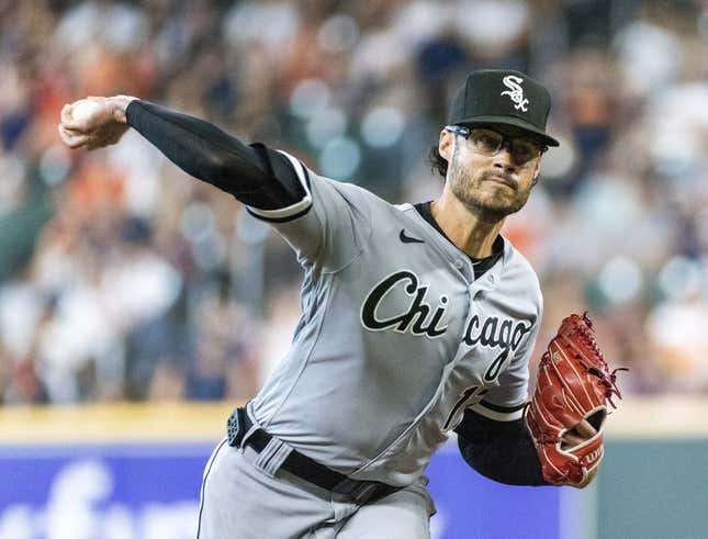 April 1, 2023;  Houston, Texas, USA;  Chicago White Sox relief pitcher Joe Kelly (17) pitches in the sixth inning against the Houston Astros at Minute Maid Park.