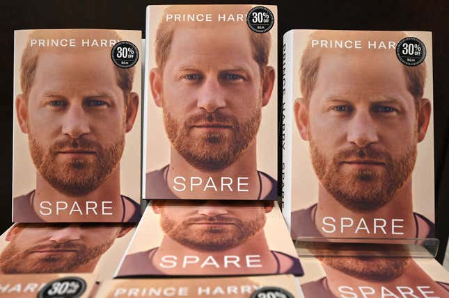Copies of Prince Harry, Duke of Sussex memoir titled ‘Spare’ seen on display at the midtown Barnes &amp; Noble retail book shop in New York, NY, January 10, 2023.
