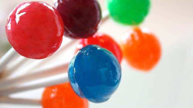 close up of Dum Dums lollipops unwrapped