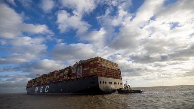 A photo of the MSC Nela container ship leaving port. 