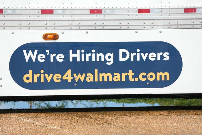 An ad for drivers is displayed on a Walmart truck in Richland, Miss., Wednesday, Sept. 6, 2023. On Thursday, the Labor Department reports on the number of people who applied for unemployment benefits last week. (AP Photo/Rogelio V. Solis)