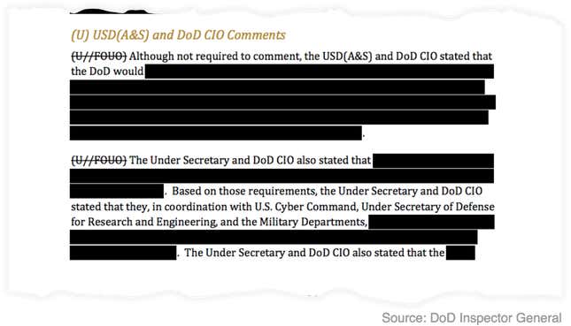 A heavily redacted response.