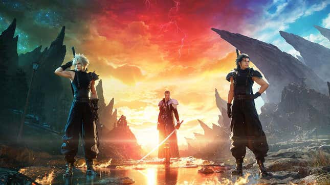 Cloud Strife, Sephiroth y Zack Fair en el arte clave de Final Fantasy VII Rebirth.