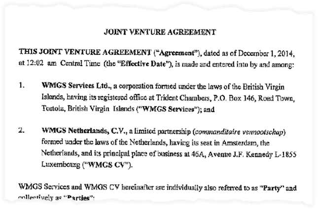 The opening of the "fictitious" "joint venture" agreement between two Walmart subsidiaries
