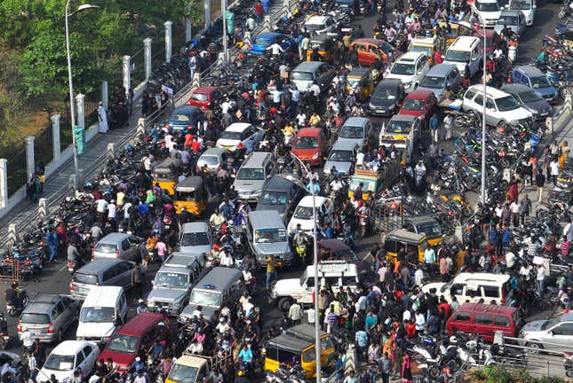 Traffic jams at Marina beach on Jan. 23