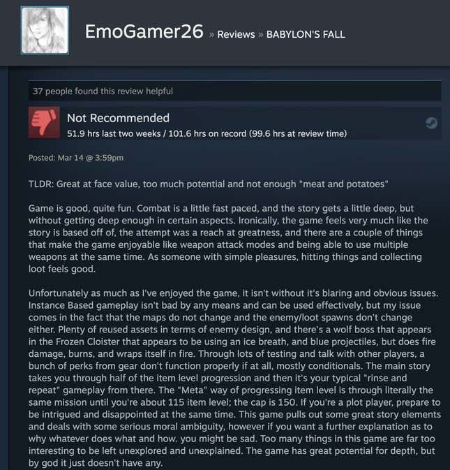 Image for article titled Babylon’s Fall, As Told By Steam Reviews