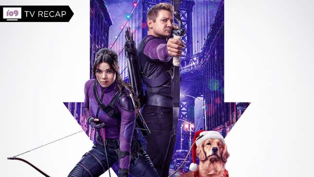 Hailee Steinfeld, Jeremy Renner, and a dog pose.