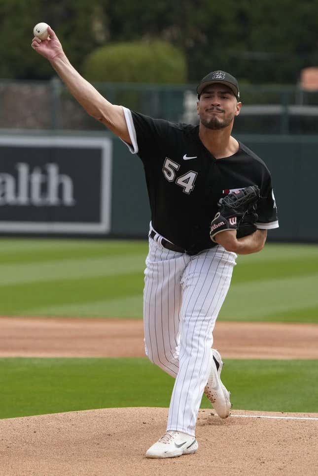 Mar 20, 2023; Phoenix, Arizona, USA; Chicago White Sox relief pitcher Franklin German (54) throws against the Arizona Diamondbacks in the first inning at Camelback Ranch-Glendale.