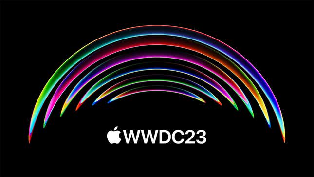 La invitación de Apple a la WWDC de 2023, en la que pueden verse unas lentes formando el arcoíris del Apple Park