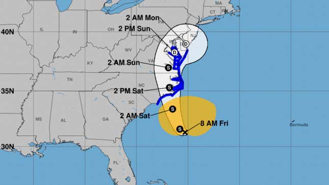 Potential Tropical Cyclone Sixteen off the coast of the Carolinas on Friday, September 22, 2023.