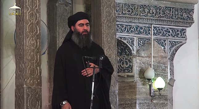 Baghdadi delivers a Friday sermon from the Great Mosque in Mosul, Iraq.