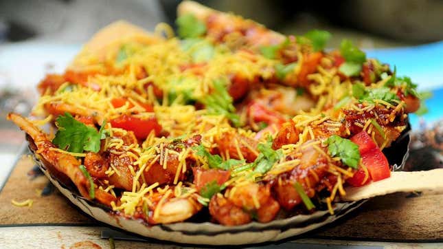 Platter of papdi chaat, a popular North Indian street food