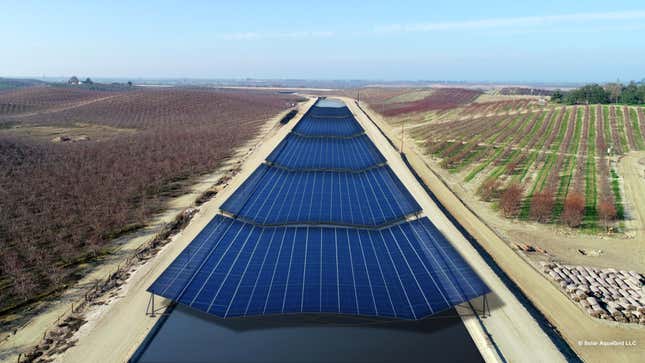 Rendering of how solar panels would cover a canal in California.