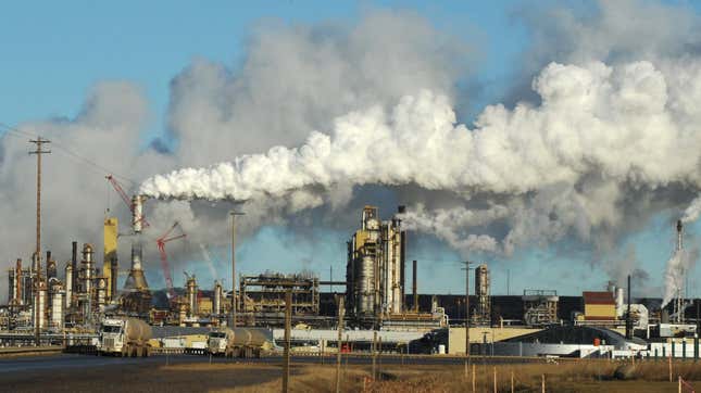 The Syncrude oil sands extraction facility, of which Suncor owns the majority, near the town of Fort McMurray in Alberta Province, Canada.