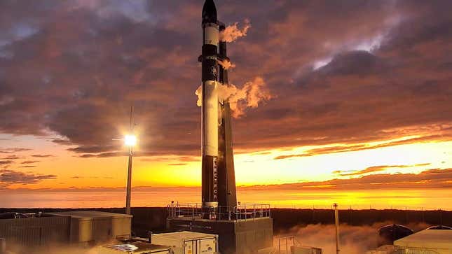 Rocket Lab’s Electron rocket sits on top of the launch pad at Launch Complex 1 in New Zealand for a wet dress rehearsal ahead of the CAPSTONE launch.