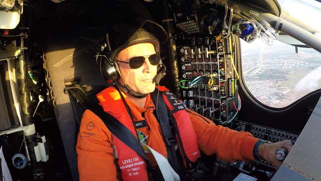 Bertrand Picard in the cockpit of Solar Impulse.