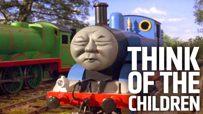 Image for article titled Thomas The Tank Engine Is Destroying All Cartoon Vehicles And Creeping Me The Hell Out