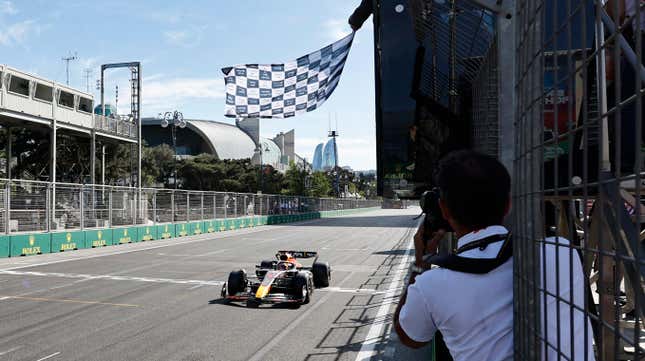 Image for article titled Max Verstappen Wins F1&#39;s Race in Baku After Ferrari Double DNF