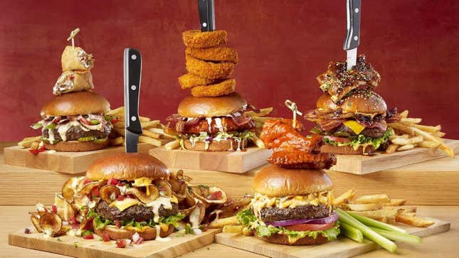 Product shot of five Big AF Burgers at TGI Fridays