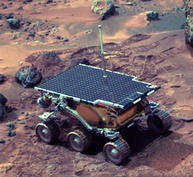 The Sojourner rover working on Mars. 