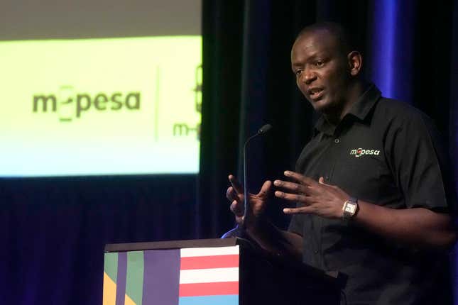 Sitoyo Lopokoiyit, M-Pesa CEO, speaks during a U.S.- Kenya Business Roadshow hosted by Prosper Africa, a U.S. Trade and Investment Initiative, in San Francisco, Friday, Sept. 15, 2023. (AP Photo/Jeff Chiu)