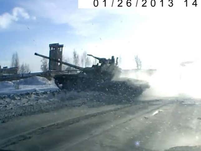 Tank Cuts Off Russian Driver In Extremely Russian Dashboard Cam Video