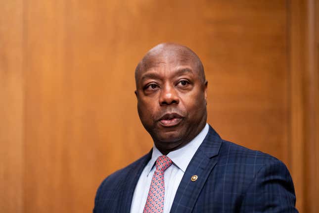 WASHINGTON - SEPTEMBER 12: Sen. Tim Scott, R-S.C., arrives for the Senate Banking, Housing, and Urban Affairs Committee hearing on “Oversight of the U.S. Securities and Exchange Commission” on Tuesday, September 12, 2023, in the U.S. Capitol.
