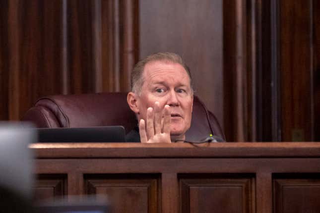 Superior Court Judge Timothy Walmsley speaks during the trial for Ahmaud Arbery’s shooting death at the Glynn County Courthouse on November 9, 2021 in Brunswick, Georgia. 