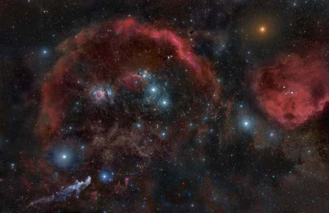 Betelgeuse (top right, orange) in an image of the Orion constellation.