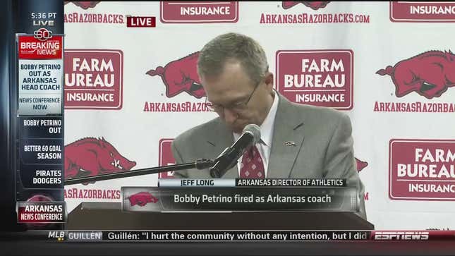 Arkansas AD Jeff Long Nearly Brought To Tears While Reading Moving Statement About Petrino's Firing