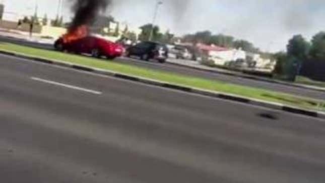 Watch a Ferrari 599 GTB burn to the ground in Dubai
