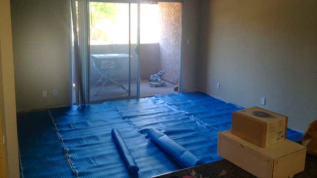 The hardwood floor is about to go in.