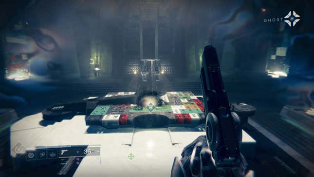 A Guardian visits the Relic crafting room on Mars.
