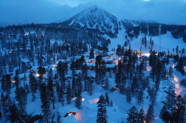 The Mammoth Mountain ski resort at night. 