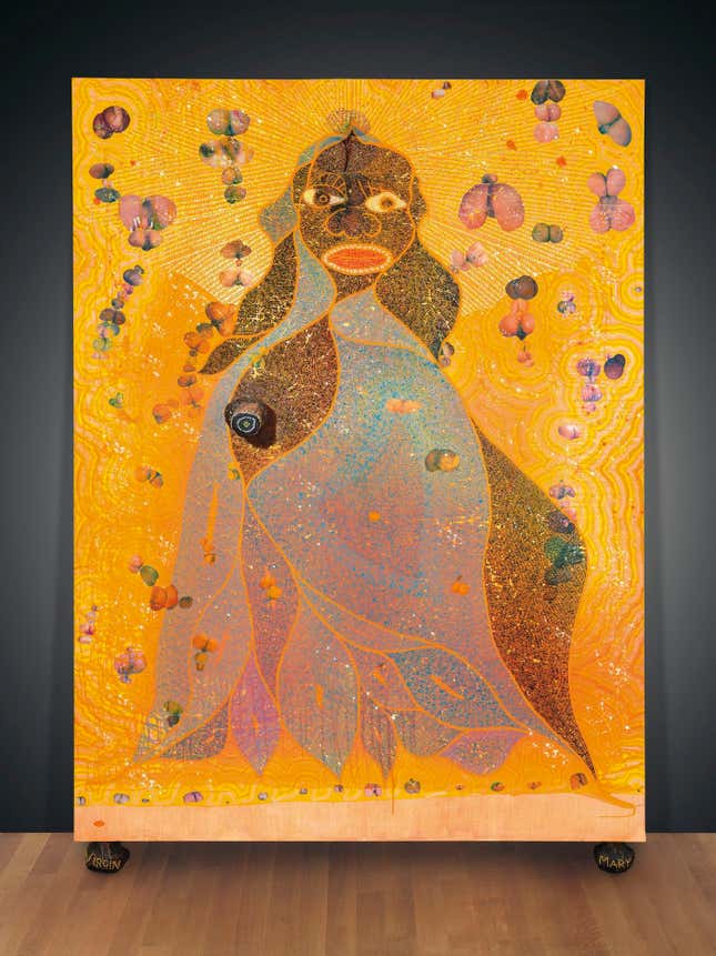 Image for article titled Chris Ofili’s controversial, dung-decorated Virgin Mary painting sold for $4.6 million