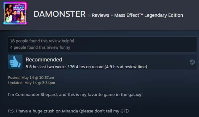 Image for article titled Mass Effect: Legendary Edition, As Told By Steam Reviews