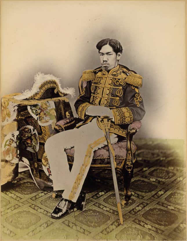 The Meiji emperor in 1872—up to this point, no emperor had ever been photographed.