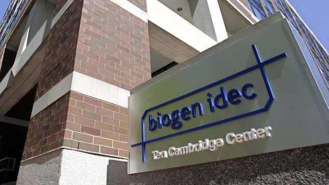 The exterior of the Biogen Idec building in Cambridge, Massachusetts.