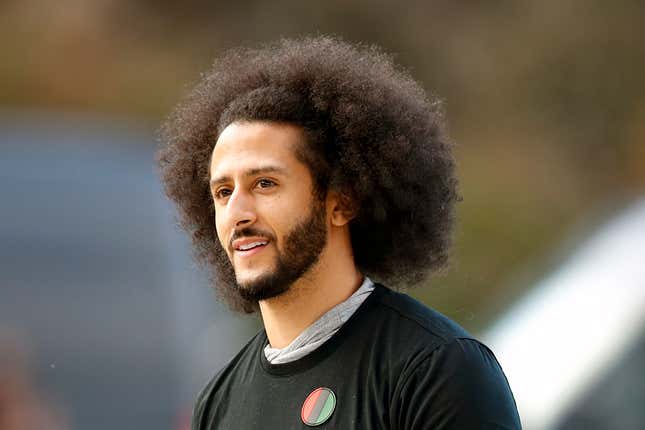 FILE -Free agent quarterback Colin Kaepernick arrives for a workout for NFL football scouts and media in Riverdale, Ga., on Nov. 16, 2019.
